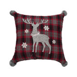  Frosty Deer Plaid Embellished Throw Pillow