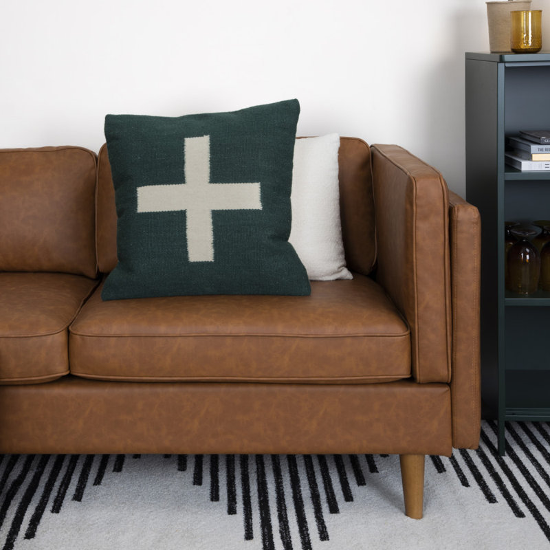 Swiss Cross Cotton Wool Throw Pillow, Green/Cream