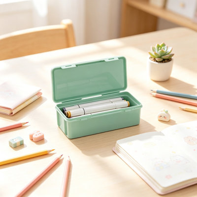 Panier de rangement en plastique couleur macaron, boîte de rangement avec couvercle, grande capacité, organisateur de bureau portatif, porte-crayons pour stylos, crayons et petites fournitures de bureau