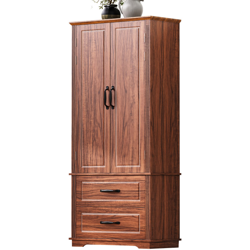 Armoire de cuisine 71 po avec 2 grands tiroirs, armoire autoportante à texture gaufrée avec 8 tablettes de porte et 3 tablettes pour cuisine, salle à manger, salon, buanderie, brun