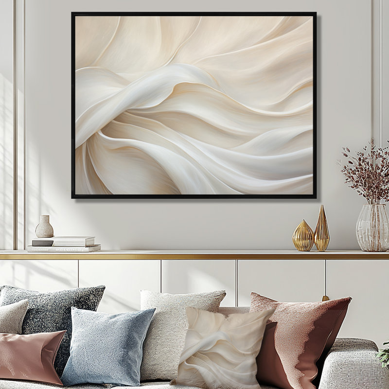 «Ivory Silk Fabric River», reproduction d'art sur toile encadrée, H 24 po x l 32 po, Reproduction avec cadre flottant, Noir