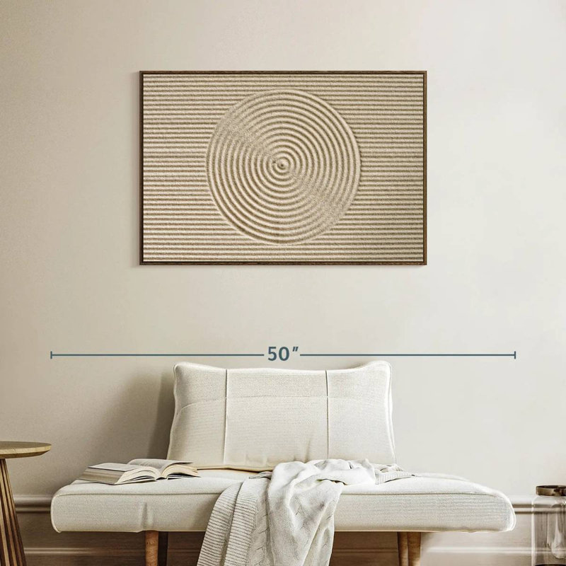 Cercles zen dans le sable, 37 po x 25 po, Cadre flottant en noyer