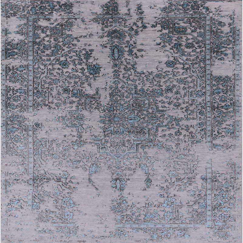 Tapis oriental bleu / gris Shawnee, Carré 3 pi