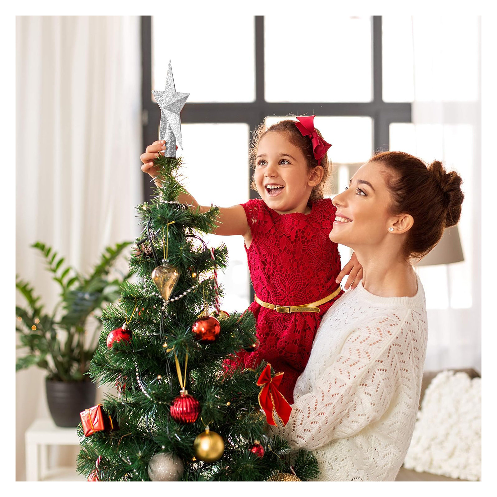 Glitter Star Tree Topper , Silver