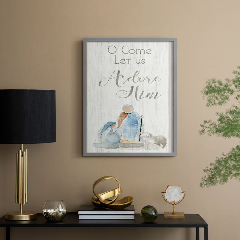 Adore Him Framed Print - Solid Wood, 15" H x 12" W, Gray