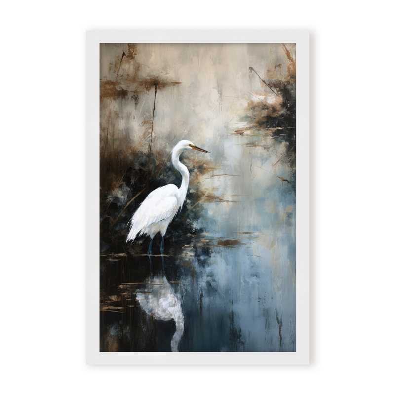 Nature Inspired Egret In Lake, 40" H x 30" W x 2.375" D, Black, Framed Canvas