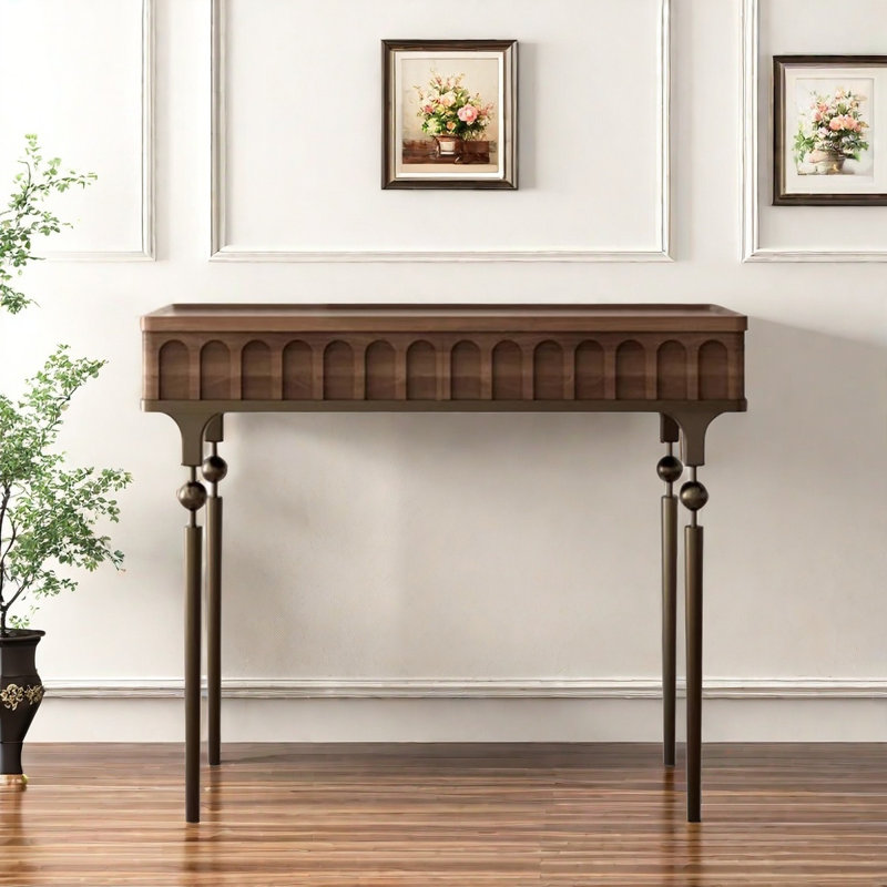 39.37" Brown Rectangular Solid Wood Console Table