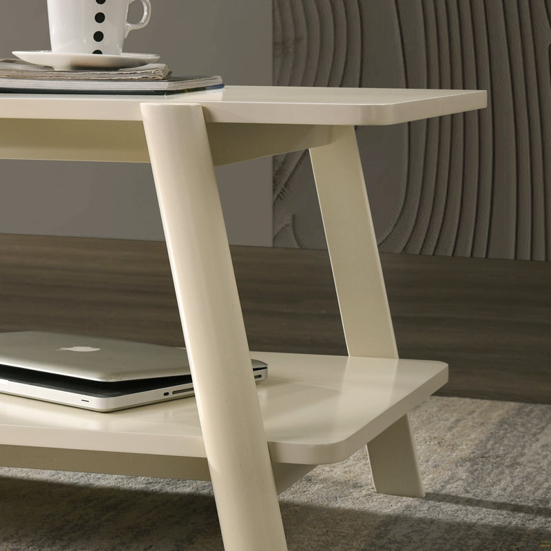 Table de bout en bois moderne Mid-Century, finition blanc cassé