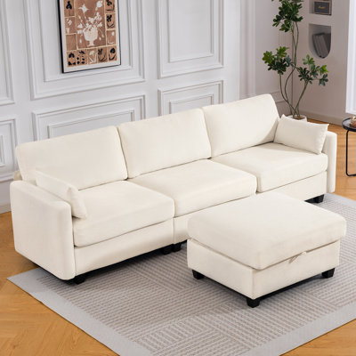 Meleri 109'' Modular Sofa, L Shaped Couch With Storage Ottoman, Comfy Cloud Sofa With Deep Seat, 4 Seat Convertible Sectional Couches For Living Room