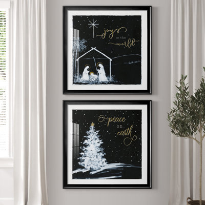 «Joy to the world», ensemble de 2 reproductions d'art encadrées