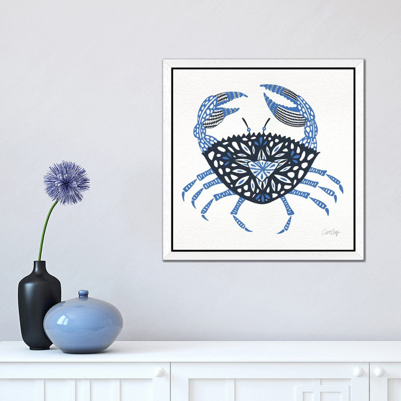 Blue Crab by Cat Coquillette - Floater Frame Print on Canvas, 66.04 cm H x 66.04 cm W, White