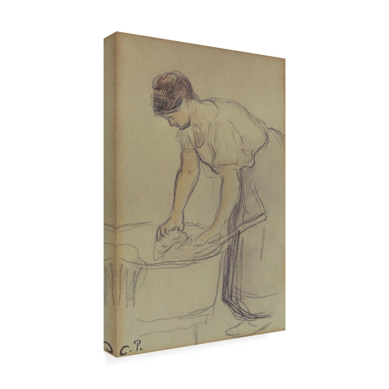 «Woman Washing Laundry on Canvas» par Camille Pissarro