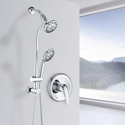 Pomme de douche à pluie coulissante en acier inoxydable sans perçage à 7 réglages, système de spa à double pomme de douche (valve brute incluse)