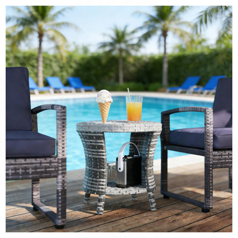 Table d'appoint, table basse d'extérieur en osier, Gris