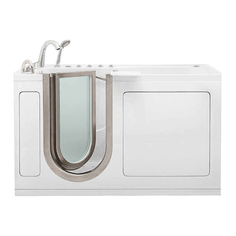 Ella Deluxe 30"x55" Acrylic Air and Hydro Massage Walk-In Bathtub with Left Inward Swing Door, 5 Piece Fast Fill Faucet, 2" Dual Drain