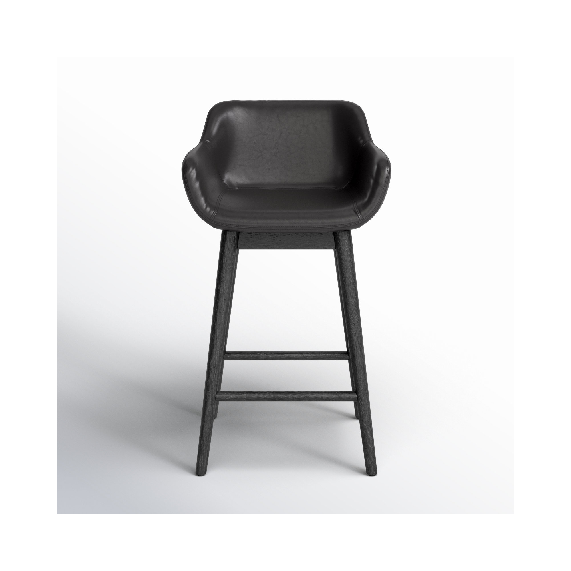 Bahari Swivel Leather Stool, Sonoma Black/Genuine Leather, Counter Stool (26.5" Seat Height), Stained Black Ash