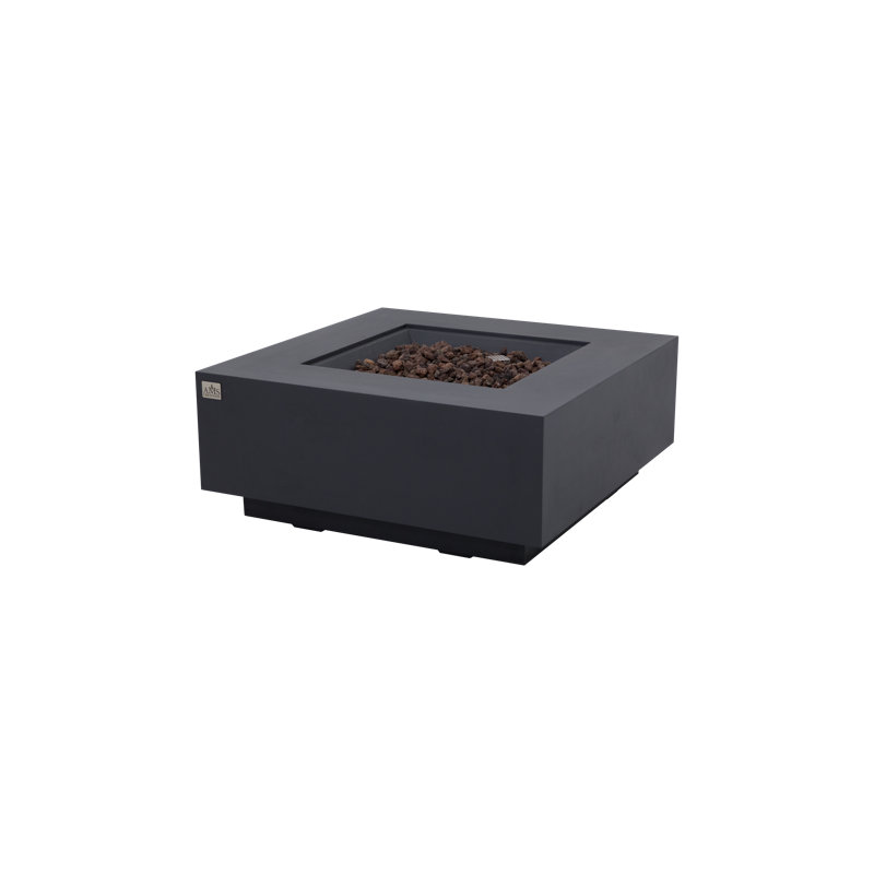 Brooklyn 40" W x 17" H Square Concrete Outdoor Fire Pit Table with Lava Rocks & Cover, Dark Gray, Propane