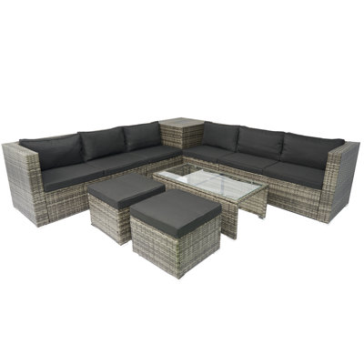 8 Piece Patio Sectional Wicker Rattan Outdoor Furniture Sofa Set With One Storage Box Under Seat And Cushion Box Grey Wicker + Black Cushion + Clear G -  Latitude RunÂ®, 1EFBAE71B1D0483B98CD052DD524044B