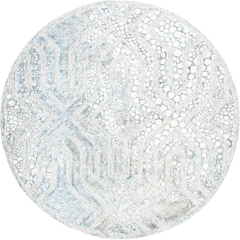 Tapis bleu / blanc en laine / viscose touffeté à la main Restoration, Rond 6 pi