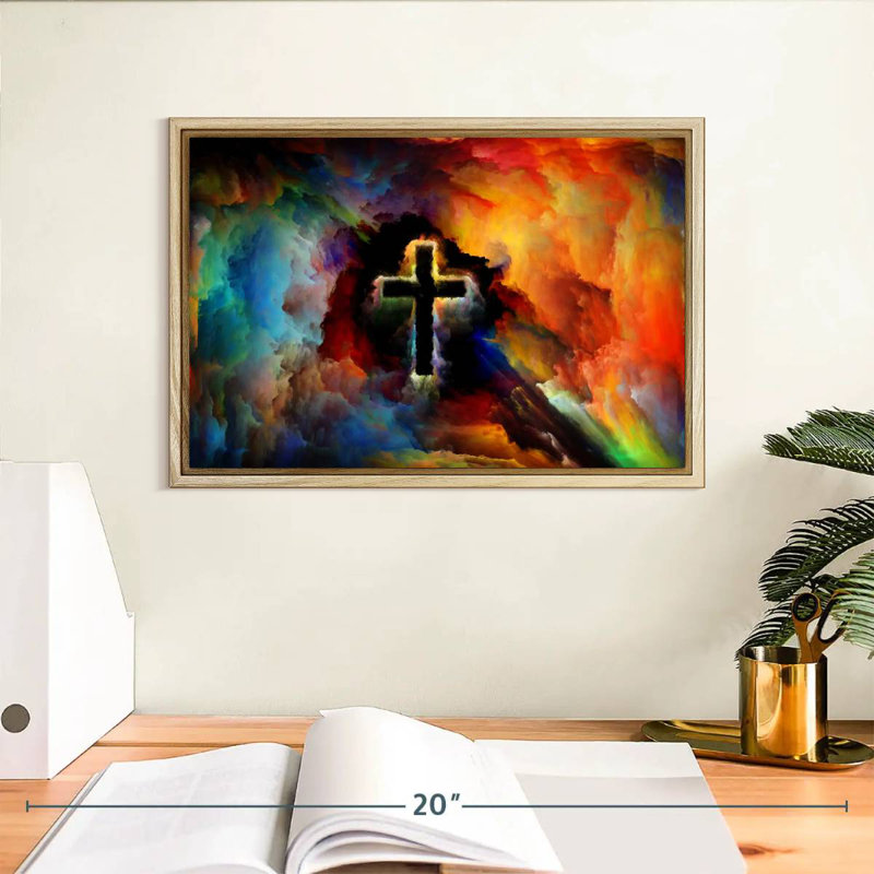 Croix colorée, Cadre flottant en bois naturel, 13 po x 9 po