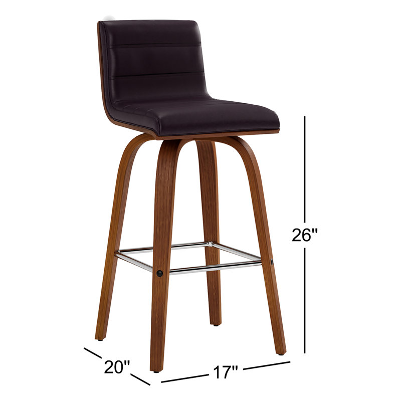 Biance Wood Swivel Bar & Counter Stool, Brown Faux Leather, Counter Stool (26" Seat Height), Walnut