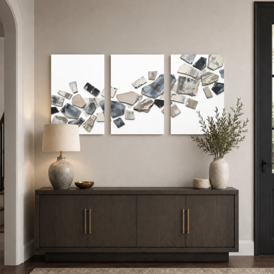 Ensemble de 3 tableaux sur toile en forme de fragments de pierre, pour la décoration du salon et de la chambre.