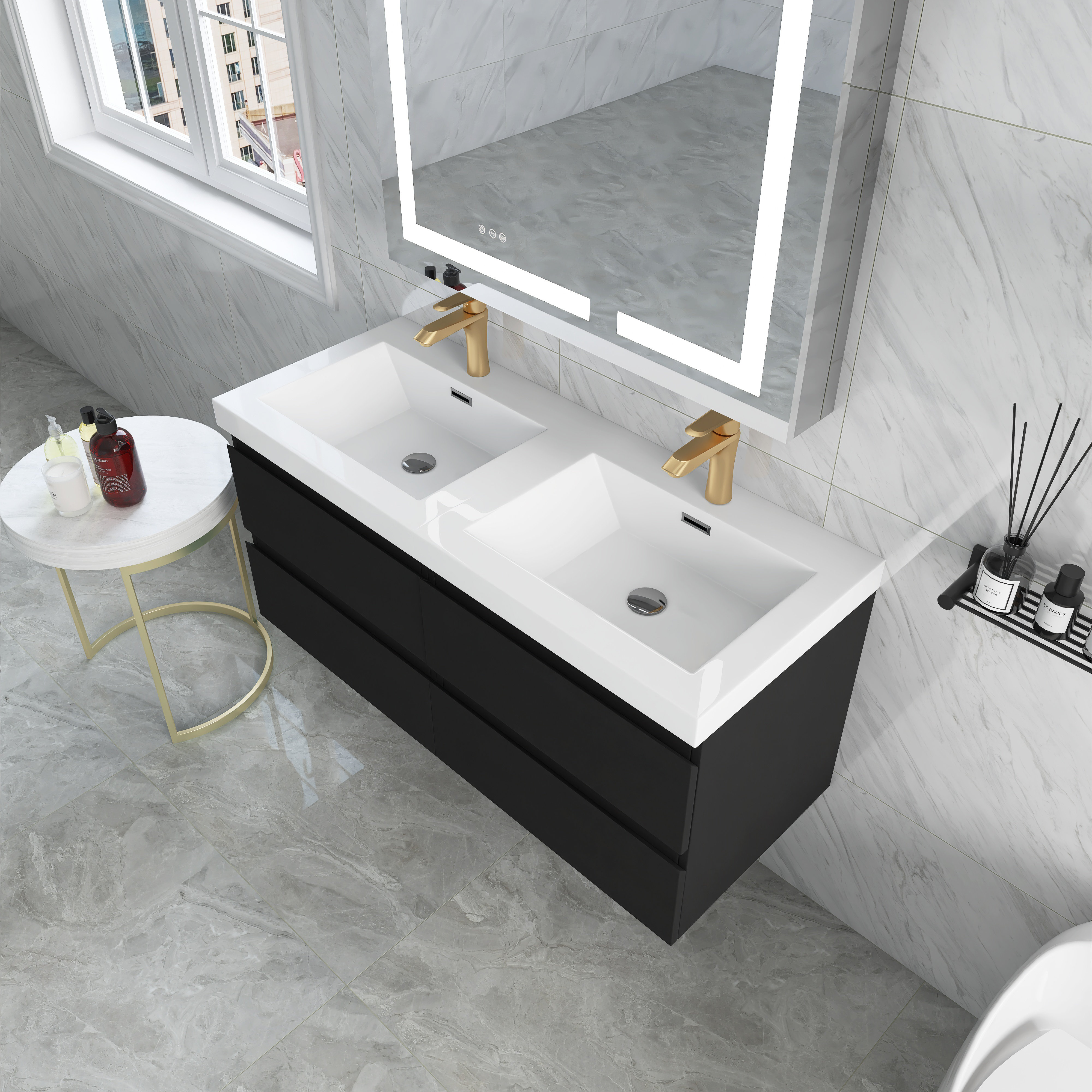 Latitude Run® Viarra 48'' Double Sink Wall-Mounted Bathroom Vanity with ...