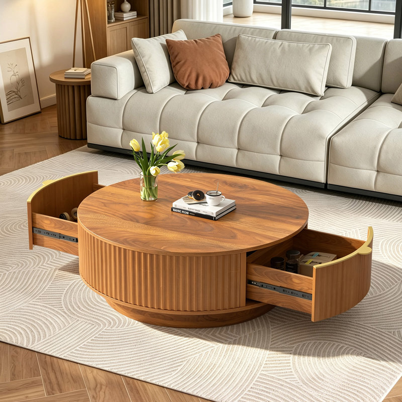 Table basse ronde avec tiroir Farmhouse, Brown