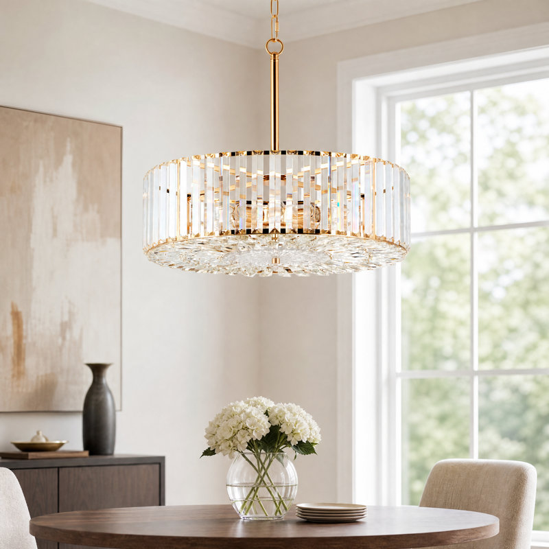 Plafonnier semi-encastré en cristal, Doré, 6 Lights