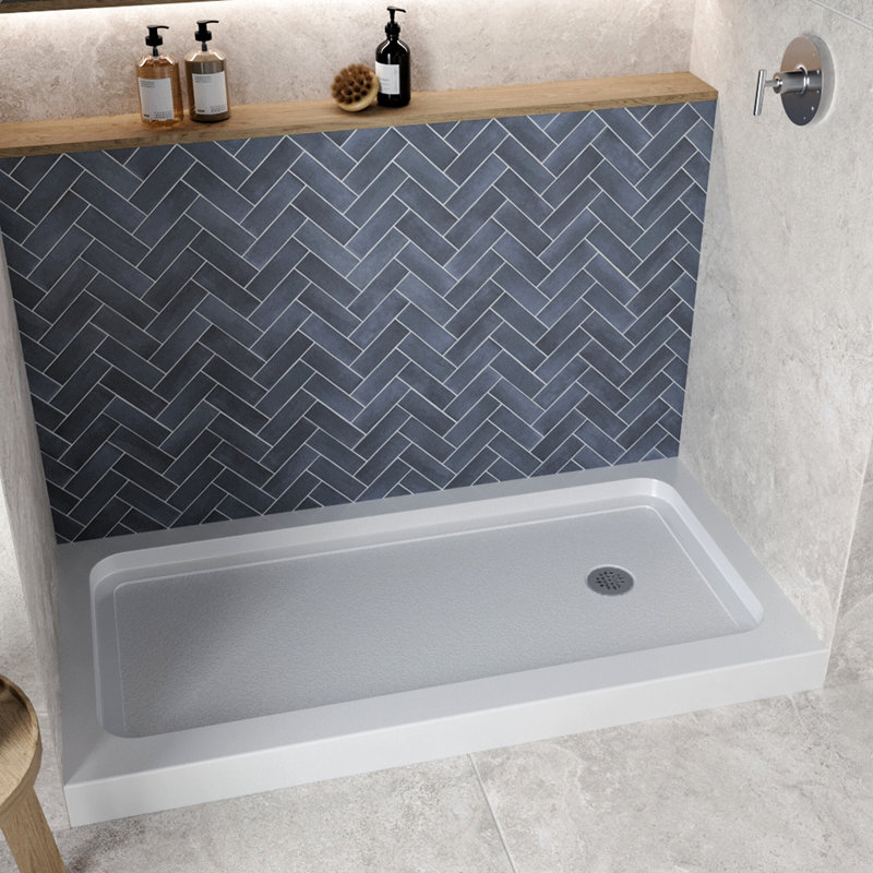 Base de douche 60 po x 30 po en alcôve en acrylique blanc brillant avec bonde droite, bonde incluse, Blanc brillant 
