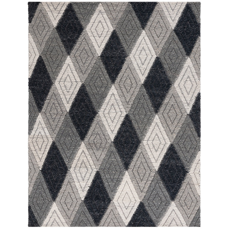 Rohan Hand Woven Wool/Cotton Geometric Rug in Gray/Black, Rectangle 8' x 10'
