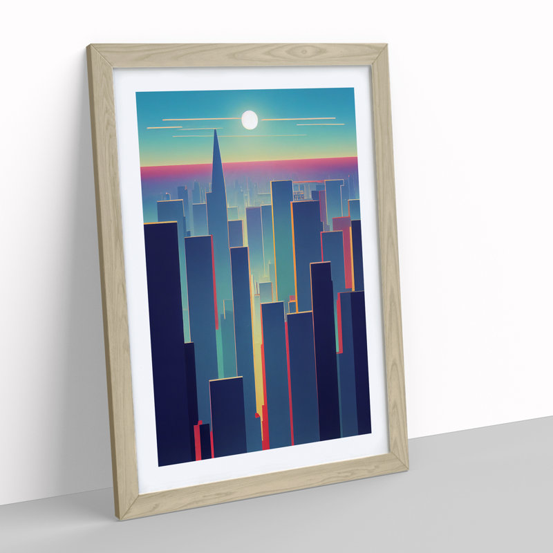 Serene City Skyline No.2 - Framed Print, 34cm H x 25cm W x 2cm D, Oak Framed