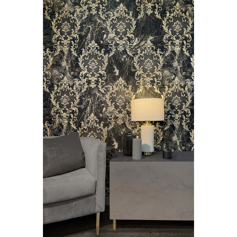 Zara 10.05m x 53cm Textured Glitter Wallpaper Roll, Black