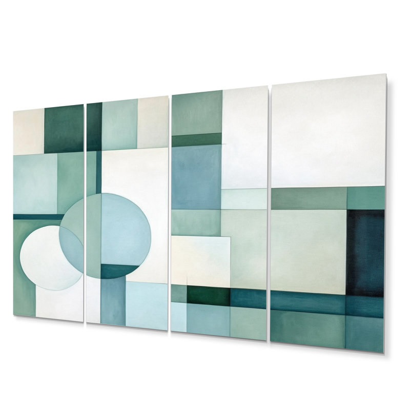 «Green Blue Abstract Geometric Fusion I», ensemble d'art mural en métal à formes abstraites