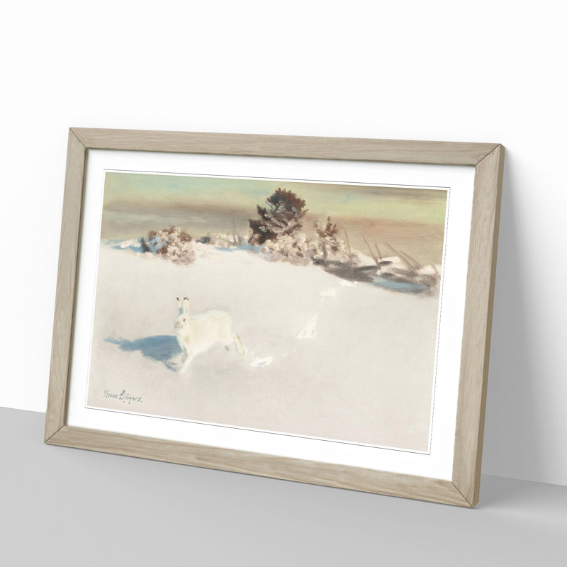 White Hare Vol.5 by Bruno Liljefors - Picture Frame Painting, Oak, 27cm H x 36cm W x 2cm D