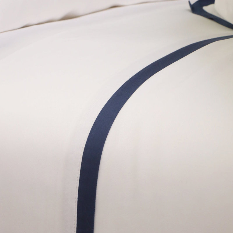 Langston Duvet Cover, Twin Duvet Cover +  1 Standard Sham, White/Navy