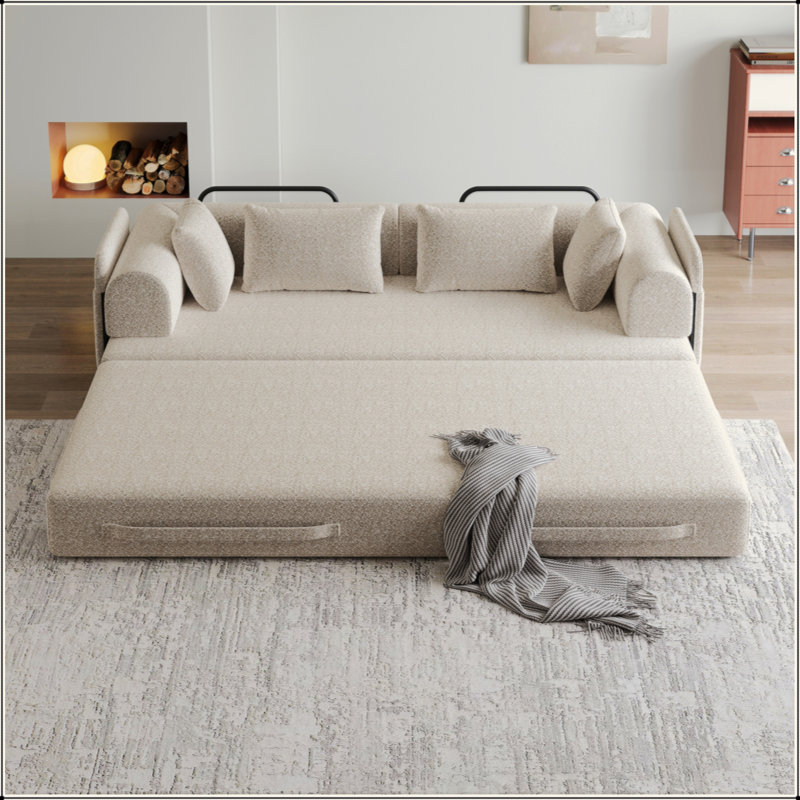Canapé-lit convertible de 78,7 pouces avec coussin cylindrique, canapé-lit pliant en chenille avec, canapé-lit pliant avec poche latérale, canapé-lit pour salon