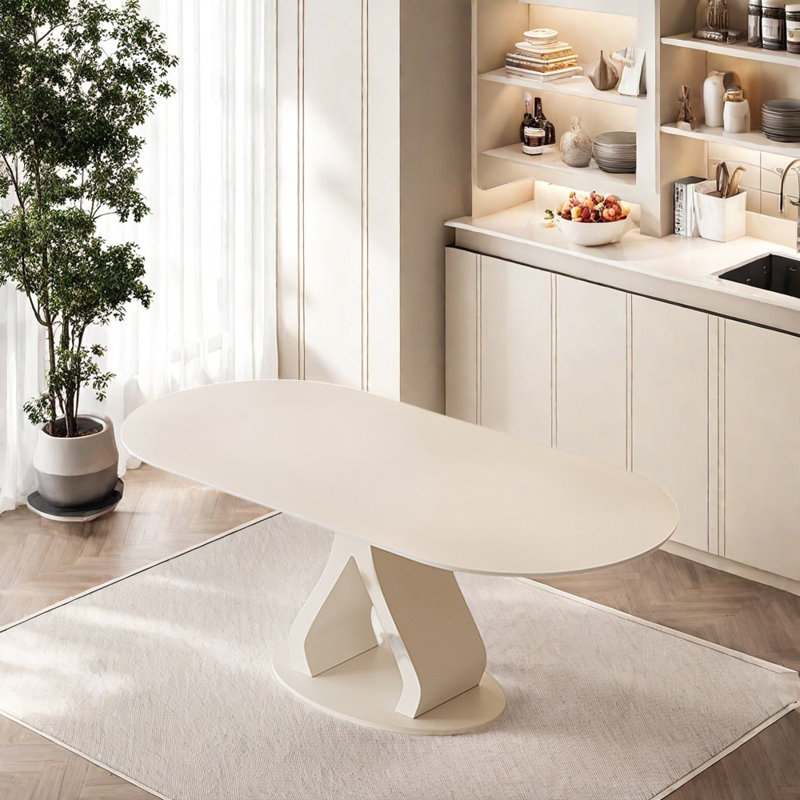 Table de salle à manger crémeuse de style roche innovante, H 29,52 po x L 62,99 po x l 31,49 po