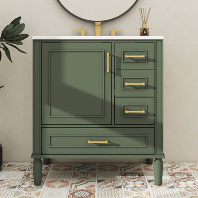 30 Inch Bathroom Vanity With Built-In Shelf, Deep Drawer, Standard Drawer And Long Divider Drawer