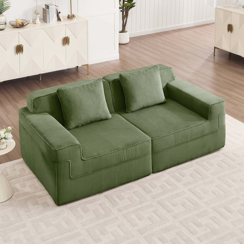Canapé modulaire à 2 places avec coussins décoratifs Modern Corduroy, 40.55" W, Green Corduroy