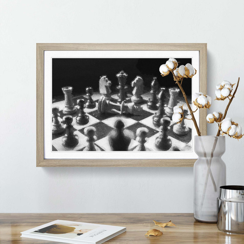 Chess Checkmate - Picture Frame Painting Print, 36cm H x 48cm W x 2cm D, Oak Framed
