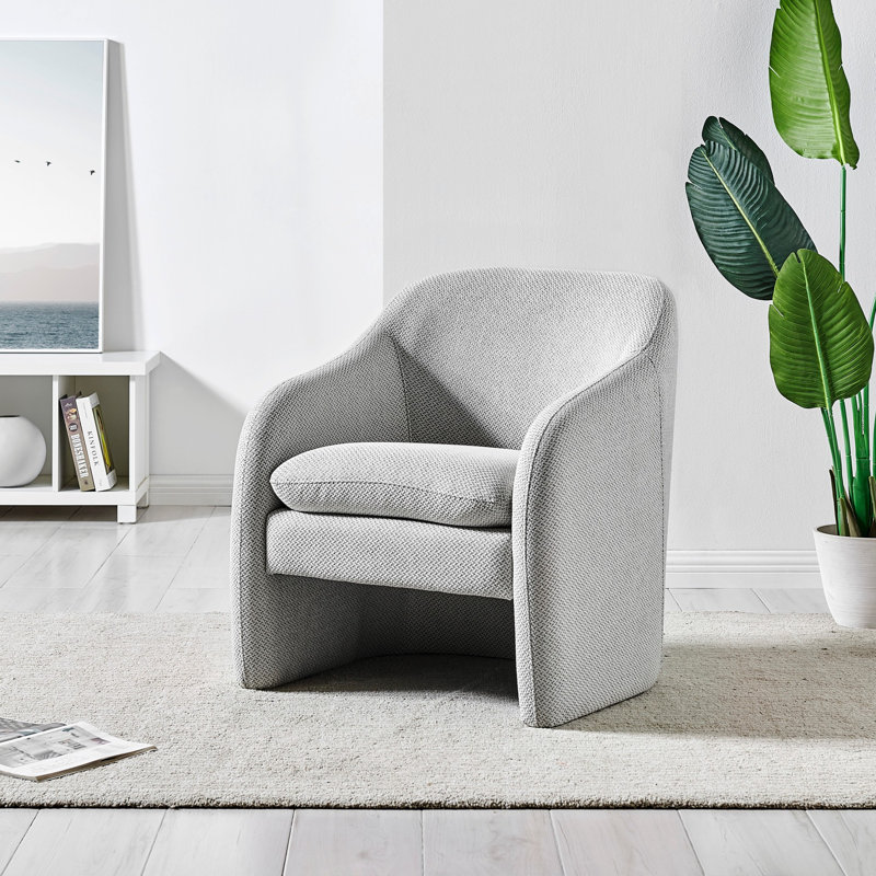 Bajram Upholstered Barrel Armchair, Cardiff Gray Basketweave