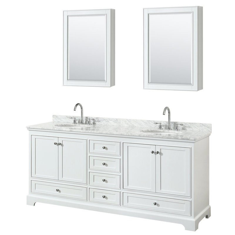Deborah 80'' Double Bathroom Vanity with Marble Top, White, Polished Chrome
