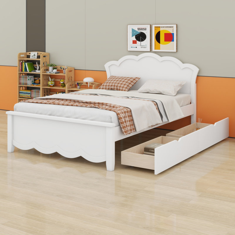 Structure de lit plateforme moderne en bois avec tête de lit et tiroirs de rangement, Double