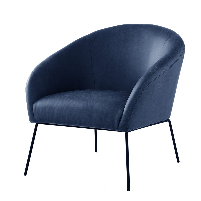 Chaise d'appoint en cuir Catriona avec base matte, Noir, Similicuir bleu marine