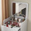 Bureau de coiffeuse 3 en 1 avec miroir rabattable, petit ensemble de coiffeuse avec bureau en verre visible, coiffeuse de maquillage compacte avec 3 tiroirs, coiffeuse pour chambre à coucher-1298832259