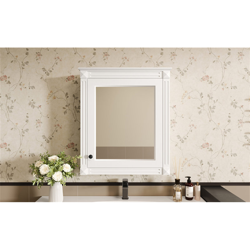Armoire de rangement murale 24 po x 27 po avec miroir, Blanc