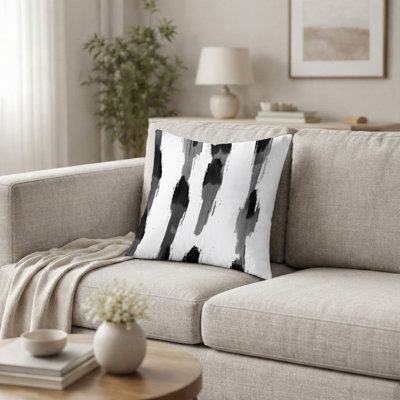 Modern Accent Pillow - Black Minimal Ikat Printed Cushion