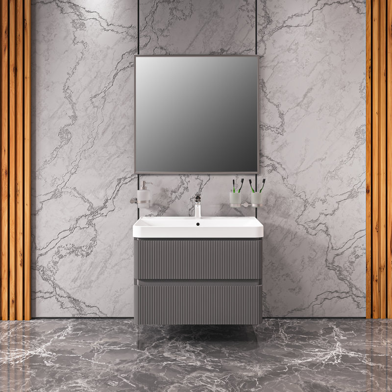 Hachaliah 29.5'' Wall Mounted Single Bathroom Vanity with Acrylic Top with Mirror