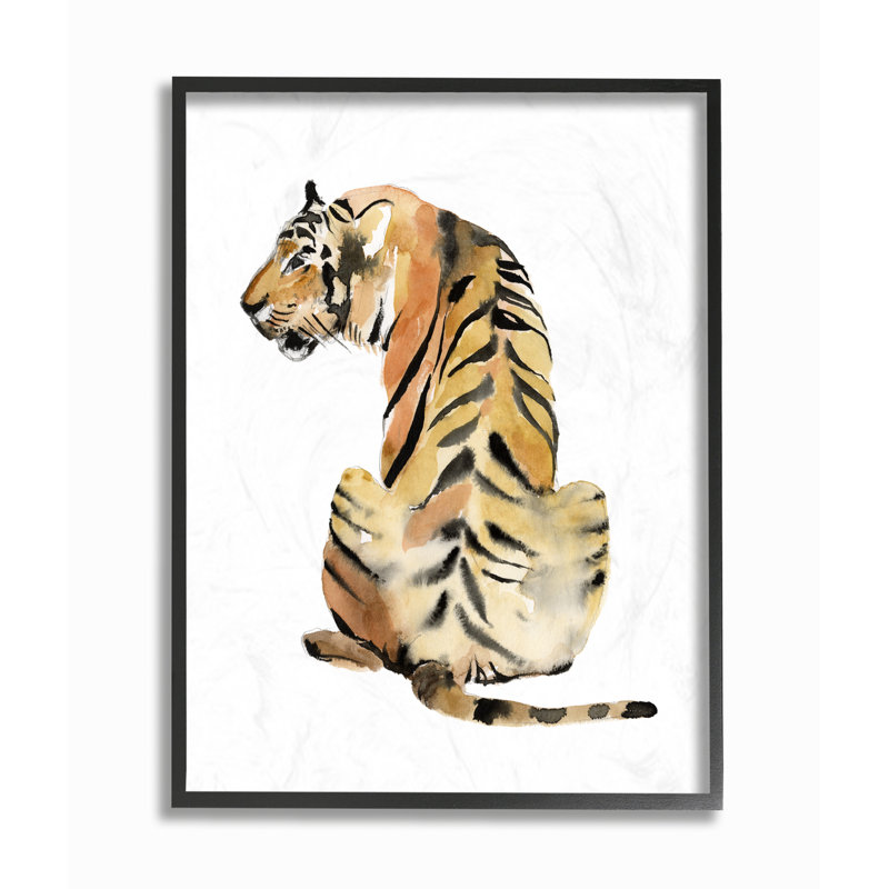 «Tiger Posture Animal», reproduction d'art, H 16 po x l 20 po x P 1,5 po, Giclée encadrée noir minuit